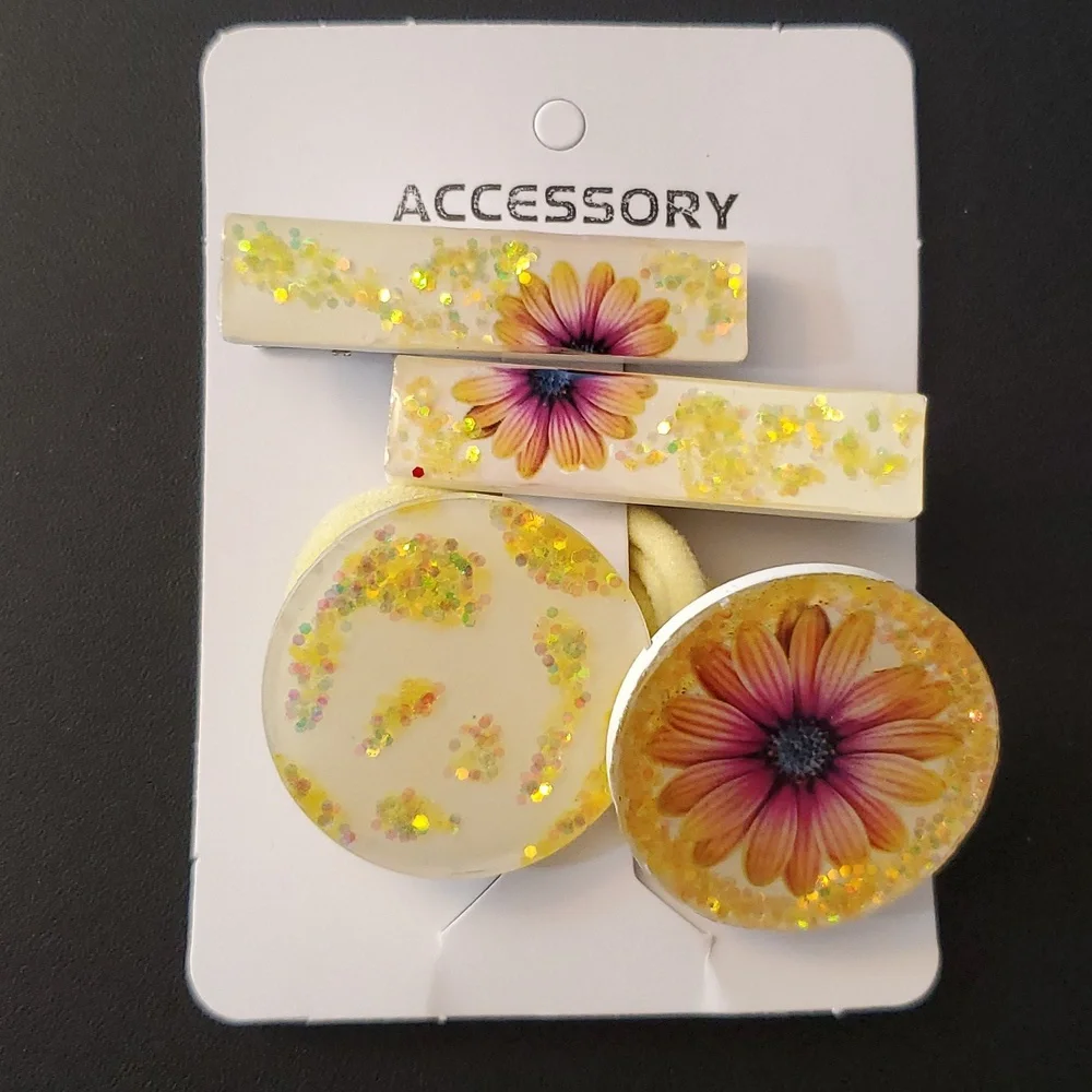 Hand-made HandCrafted Glitter Gloral Vibes Resin Hair clip Barrettes hair tie